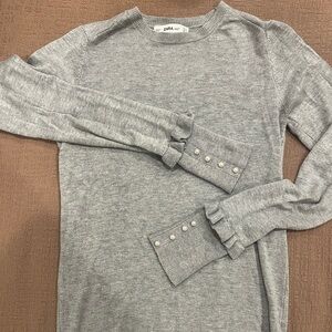 Gray Women's Sweater with Pearl Accents